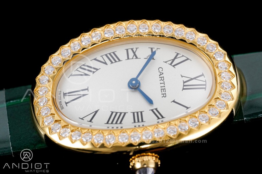 Baignoire Watch YG AF 1:1 Best Edition White Dial Diamonds Bezel on Green Strap RONDA Quartz