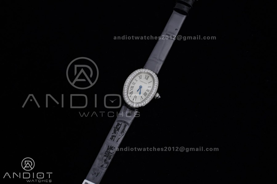 Baignoire Watch SSAF 1:1 Best Edition White Dial Diamonds Bezel on Black Strap RONDA Quartz