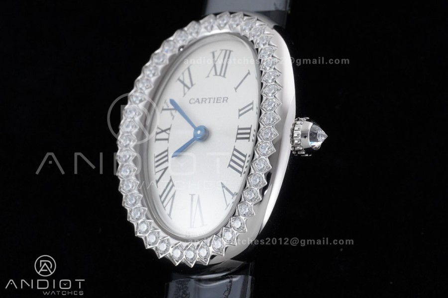 Baignoire Watch SSAF 1:1 Best Edition White Dial Diamonds Bezel on Black Strap RONDA Quartz