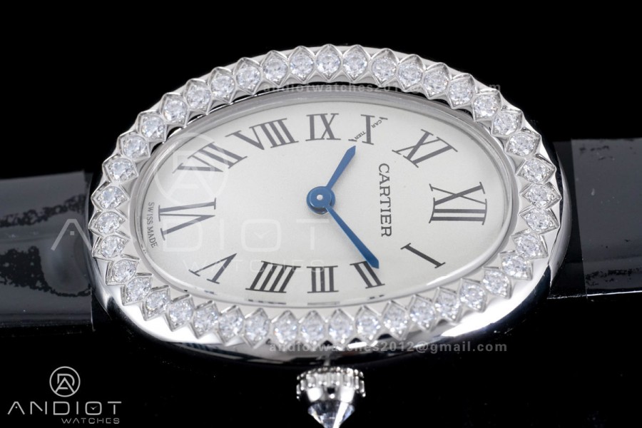 Baignoire Watch SSAF 1:1 Best Edition White Dial Diamonds Bezel on Black Strap RONDA Quartz