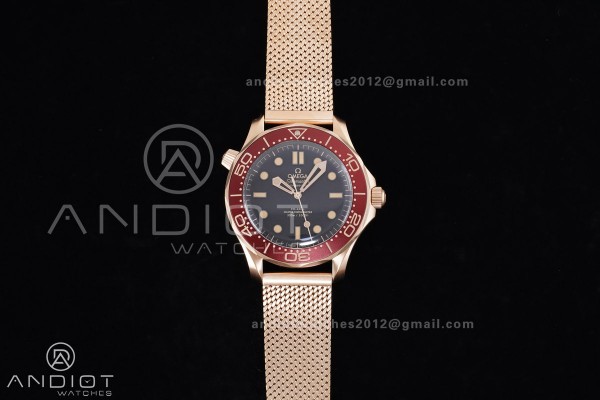 Seamaster 300M Diver Rose Gold VSF 1:1 Best Edition Black Dial on Mesh Bracelet A8806