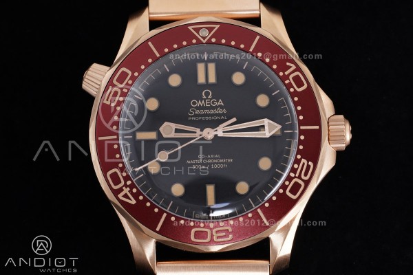 Seamaster 300M Diver Rose Gold VSF 1:1 Best Edition Black Dial on Mesh Bracelet A8806