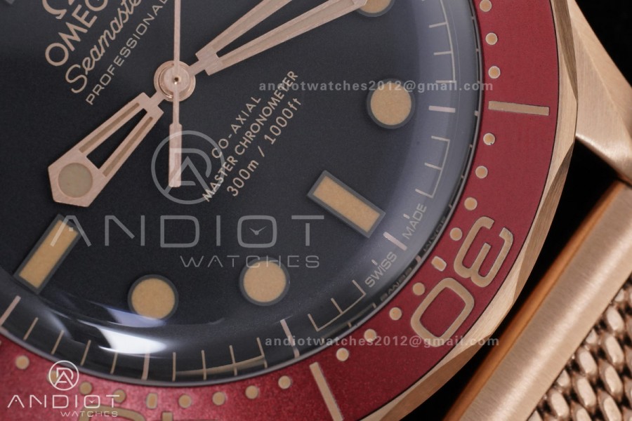 Seamaster 300M Diver Rose Gold VSF 1:1 Best Edition Black Dial on Mesh Bracelet A8806