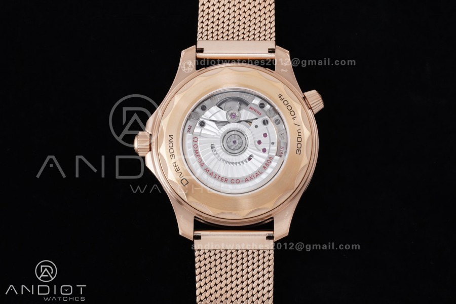 Seamaster 300M Diver Rose Gold VSF 1:1 Best Edition Black Dial on Mesh Bracelet A8806