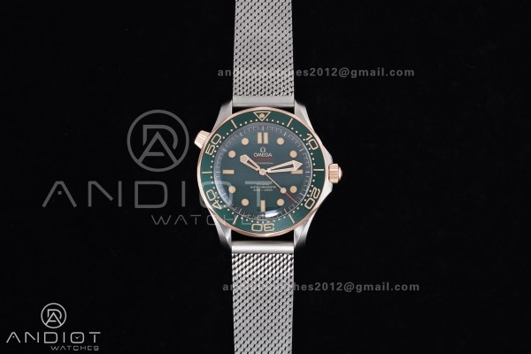 Seamaster 300M Diver Rose Gold VSF 1:1 Best Edition Green Dial on Mesh Bracelet A8806