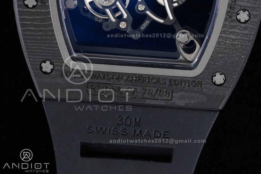 RM055 NTPT/Ti APSF 1:1 Best Edition Black Inner Bezel Black Crown on Black Rubber Strap RMUL2 Super Clone
