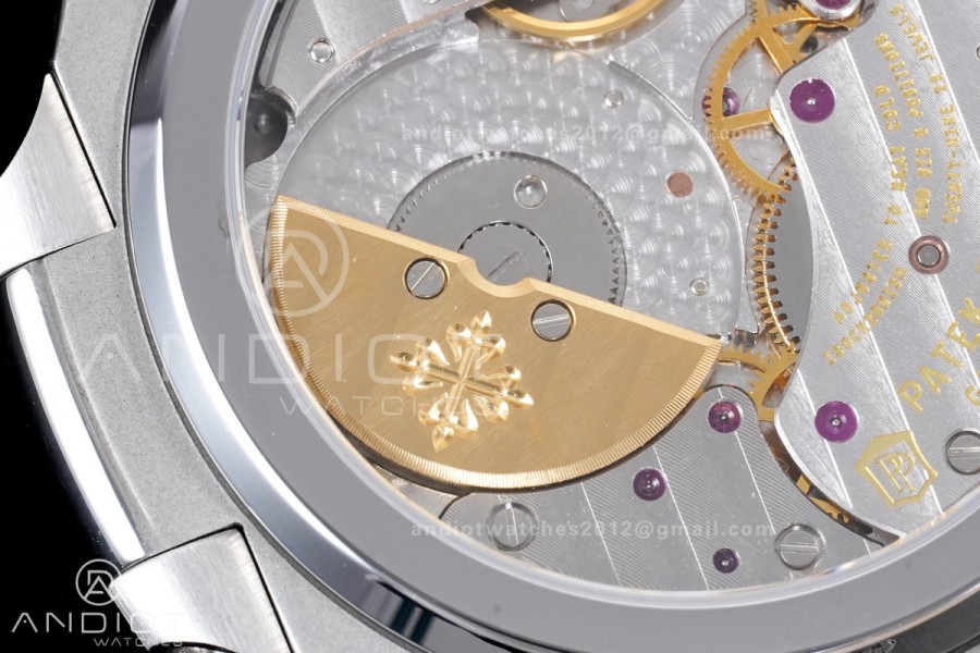 Nautilus 5712 Full Diamonds SS PPF 1:1 Best Edition Gray Dial on Black Leather Strap A240 Super Clone V3