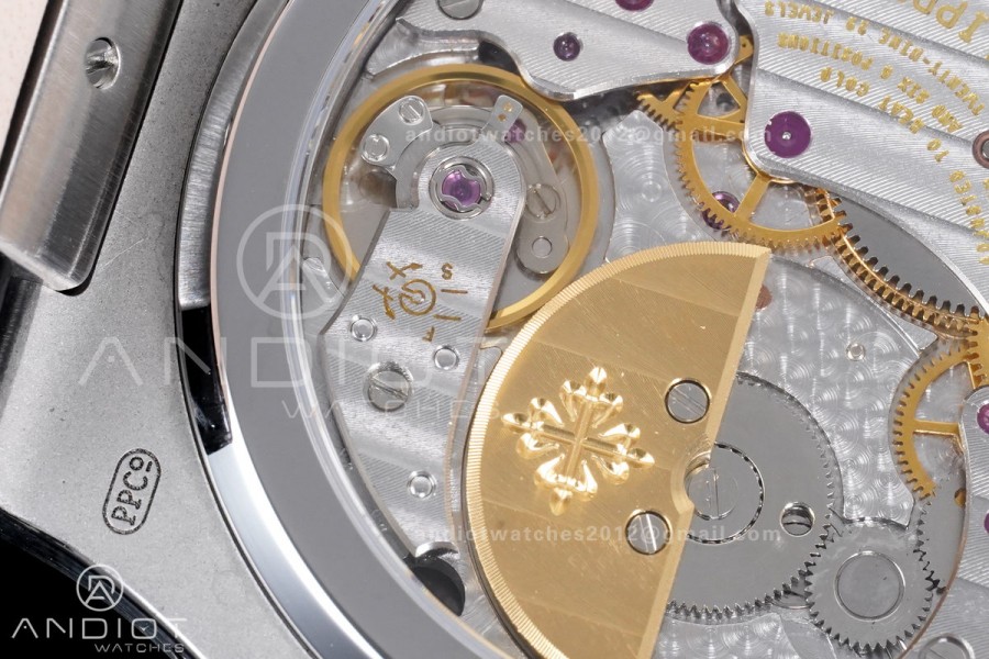 Nautilus 5712 Full Diamonds SS PPF 1:1 Best Edition Gray Dial on Black Leather Strap A240 Super Clone V3