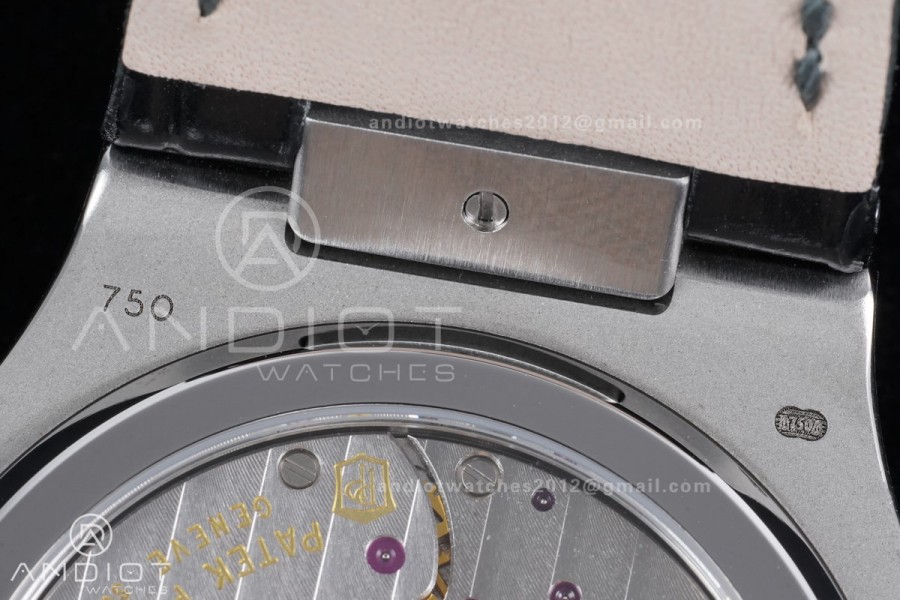 Nautilus 5712 Full Diamonds SS PPF 1:1 Best Edition Gray Dial on Black Leather Strap A240 Super Clone V3