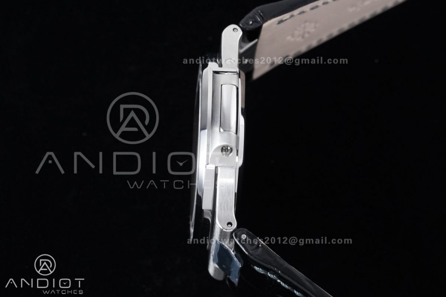 Nautilus 5712 Full Diamonds SS PPF 1:1 Best Edition Gray Dial on Black Leather Strap A240 Super Clone V3