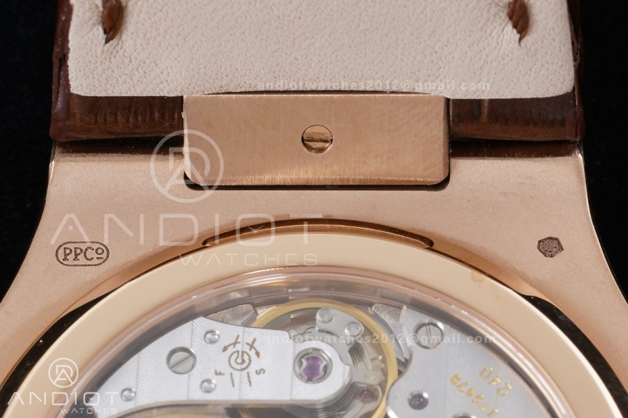 Nautilus 5712 RG PPF 1:1 Best Edition Gray Dial on Brown Leather Strap A240 Super Clone V3