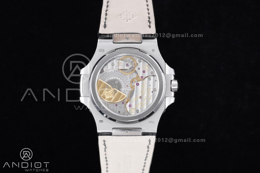 Nautilus 5712 Full Diamonds SS PPF 1:1 Best Edition Blue Dial on Black Leather Strap A240 Super Clone V3
