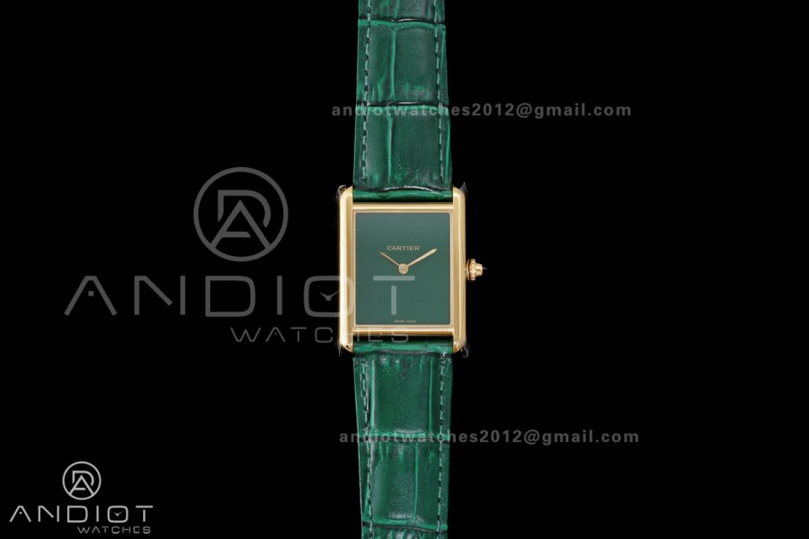 Tank Must 25.5mm YG AF 1:1 Best Edition Green Dial On Green Leather Ronda Quartz