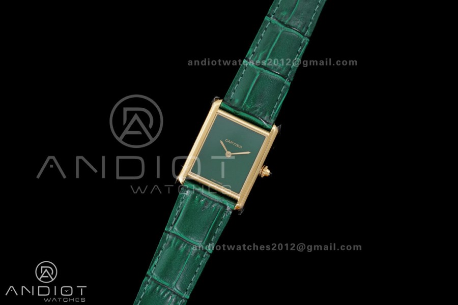 Tank Must 25.5mm YG AF 1:1 Best Edition Green Dial On Green Leather Ronda Quartz
