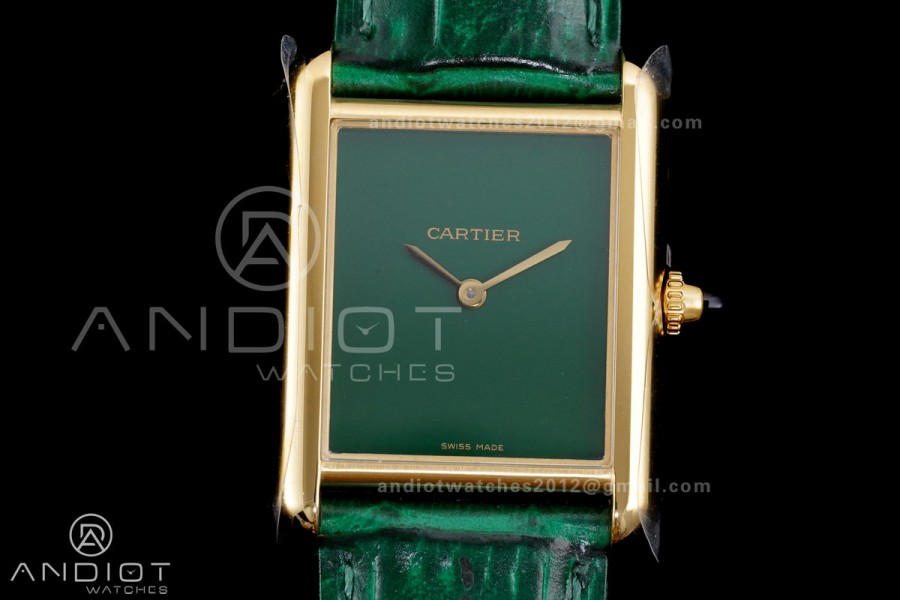 Tank Must 25.5mm YG AF 1:1 Best Edition Green Dial On Green Leather Ronda Quartz