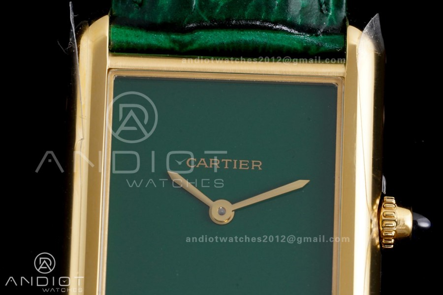 Tank Must 25.5mm YG AF 1:1 Best Edition Green Dial On Green Leather Ronda Quartz