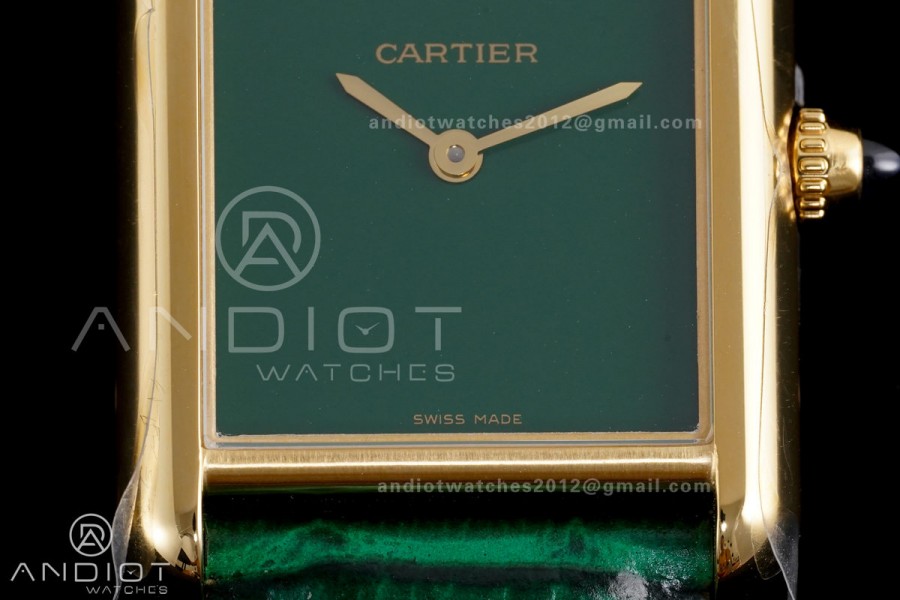 Tank Must 25.5mm YG AF 1:1 Best Edition Green Dial On Green Leather Ronda Quartz