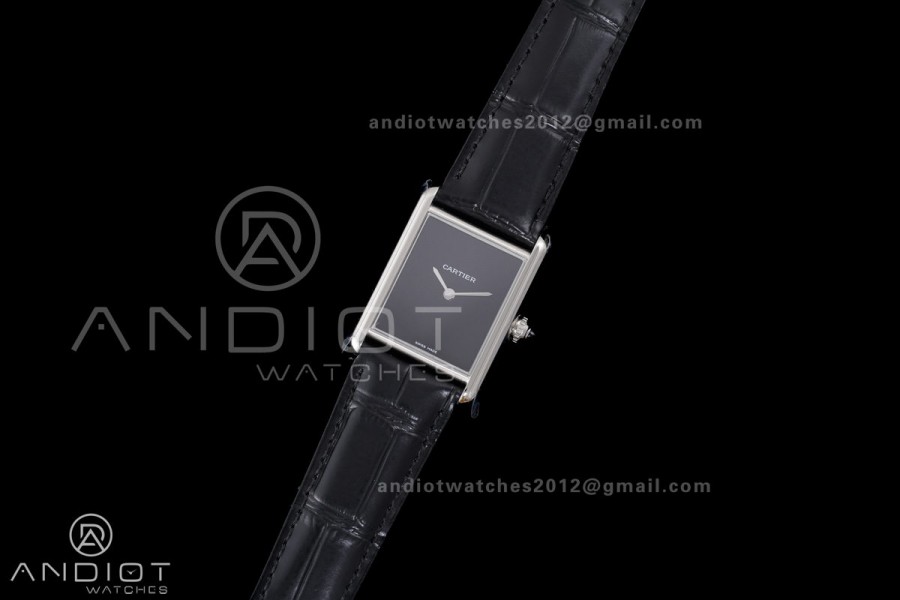 Tank Must 25.5mm SS AF Best Edition Black Dial On Black Leather Ronda Quartz