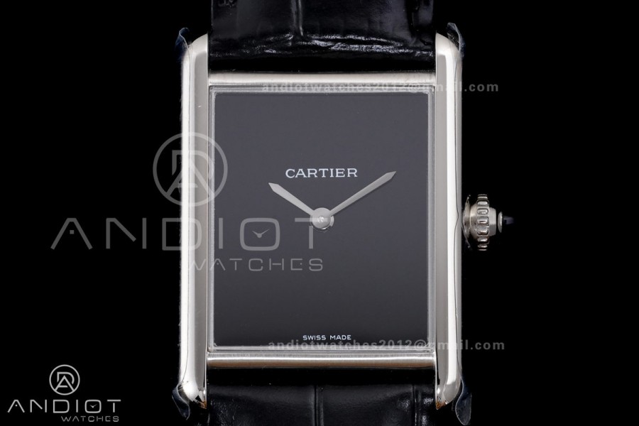 Tank Must 25.5mm SS AF Best Edition Black Dial On Black Leather Ronda Quartz