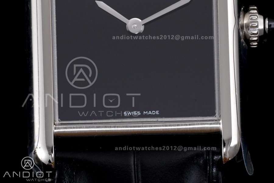 Tank Must 25.5mm SS AF Best Edition Black Dial On Black Leather Ronda Quartz