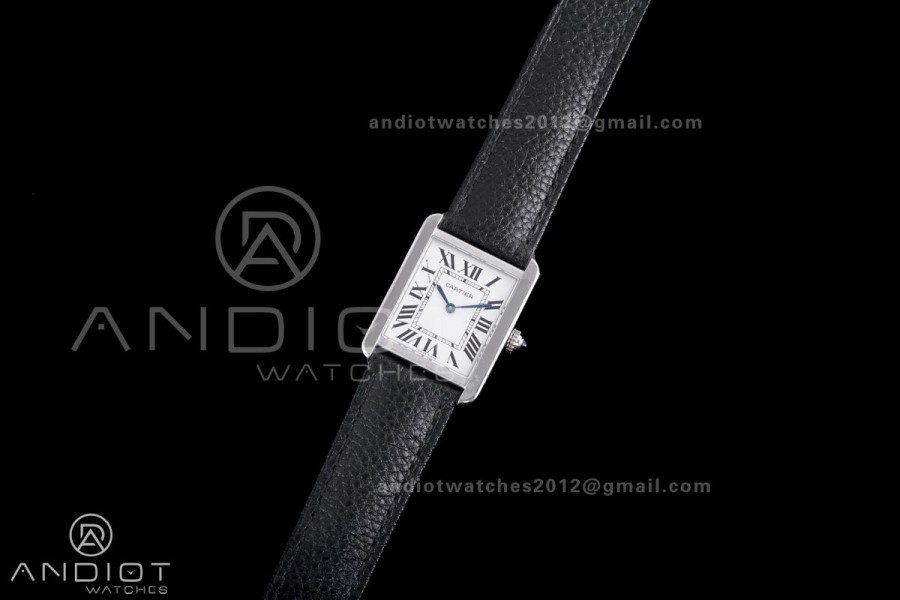 Tank Solo Ladies 24.4mm SS AF 1:1 Best Edition White Dial on Black Leather Strap Ronda Quartz