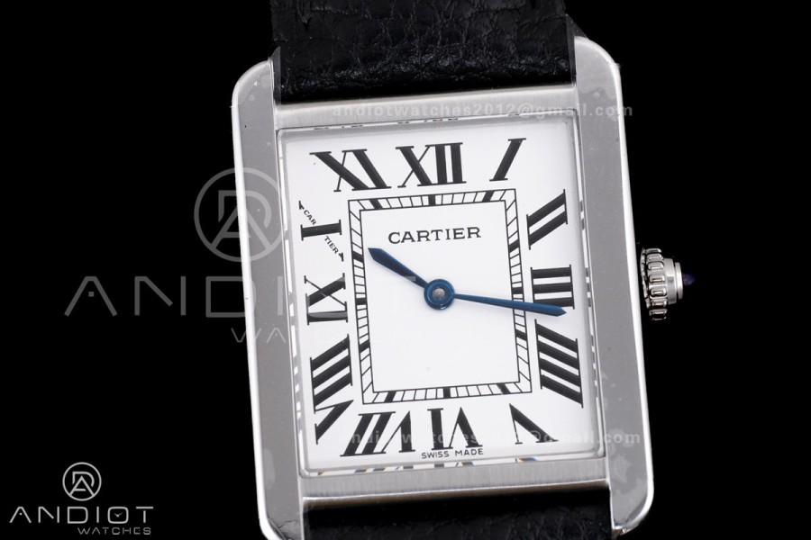 Tank Solo Ladies 24.4mm SS AF 1:1 Best Edition White Dial on Black Leather Strap Ronda Quartz