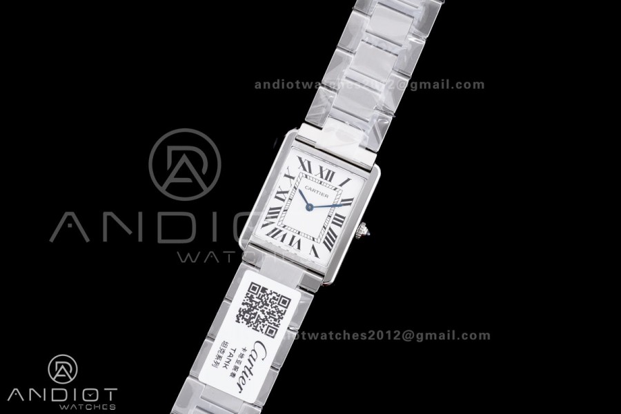 Tank Solo 27.5x34.8mm AF SS White Dial on SS Bracelet Ronda Quartz