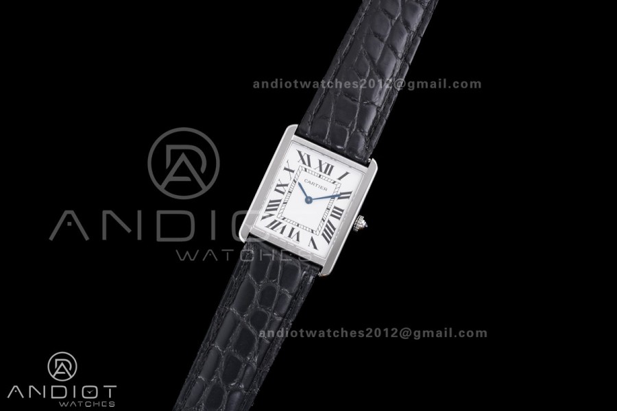 Tank Solo Ladies 27.4mm SS AF 1:1 Best Edition White Dial on Black Croco Leather Strap Ronda Quartz
