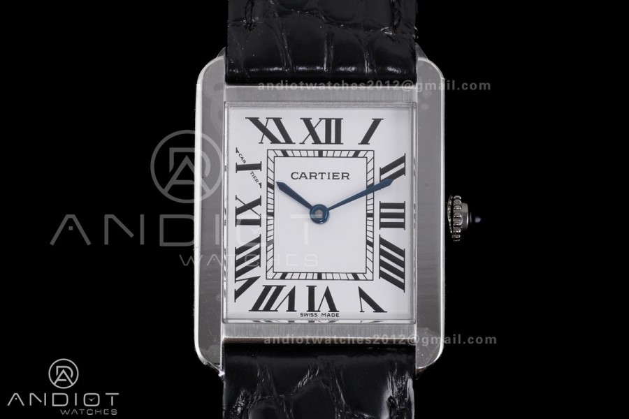 Tank Solo Ladies 24.4mm SS AF 1:1 Best Edition White Dial on Black Croco Leather Strap Ronda Quartz