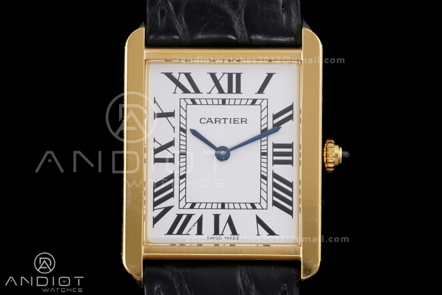 Tank Solo Ladies 27.4mm YG AF 1:1 Best Edition White Dial on Black Croco Leather Strap Ronda Quartz