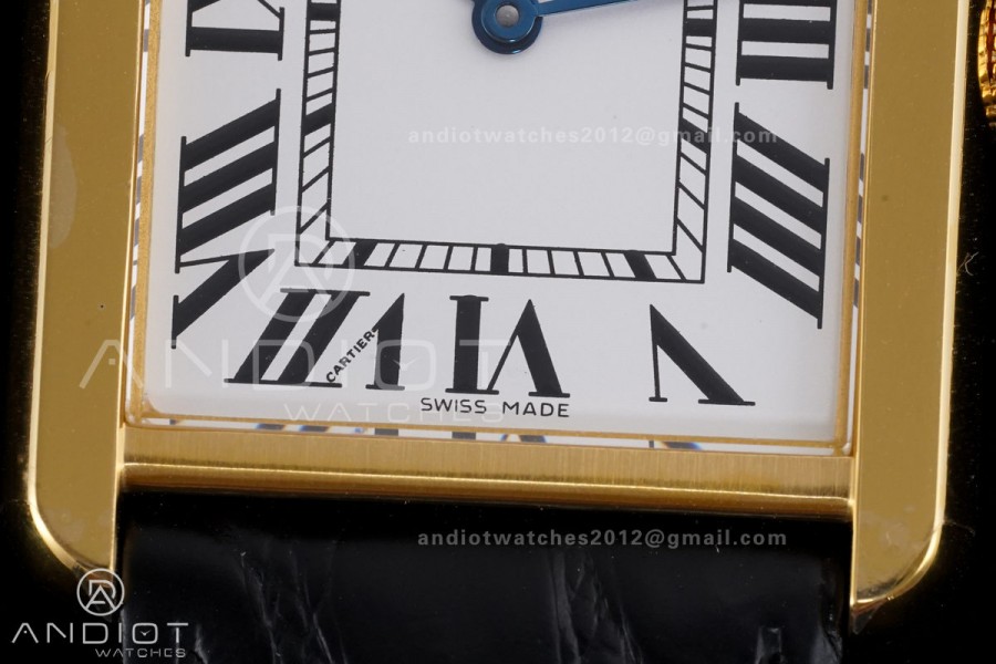 Tank Solo Ladies 27.4mm YG AF 1:1 Best Edition White Dial on Black Croco Leather Strap Ronda Quartz