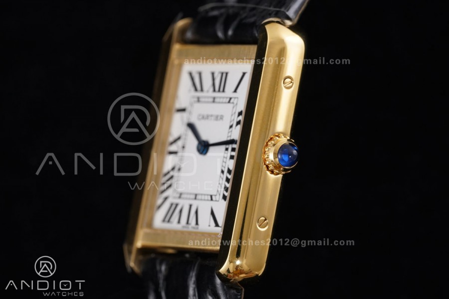 Tank Solo Ladies 24.4mm YG AF 1:1 Best Edition White Dial on Black Croco Leather Strap Ronda Quartz