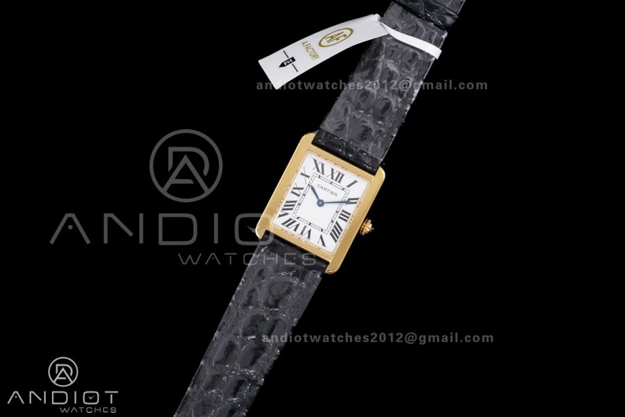 Tank Solo Ladies 24.4mm YG AF 1:1 Best Edition White Dial on Black Croco Leather Strap Ronda Quartz