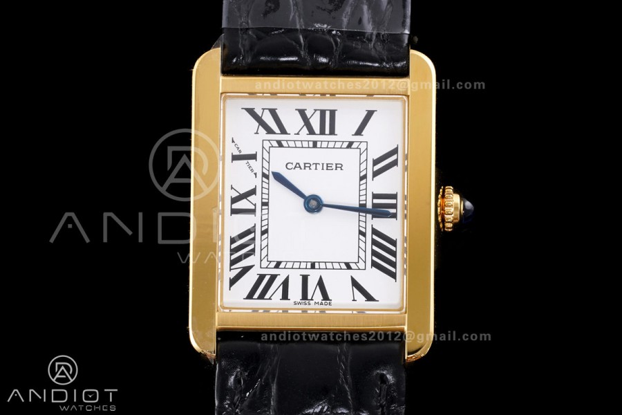 Tank Solo Ladies 24.4mm YG AF 1:1 Best Edition White Dial on Black Croco Leather Strap Ronda Quartz