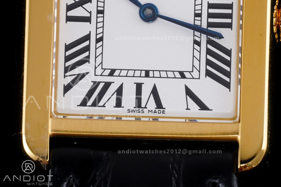 Tank Solo Ladies 24.4mm YG AF 1:1 Best Edition White Dial on Black Croco Leather Strap Ronda Quartz