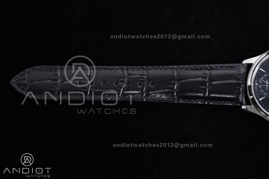 Master Ultra Thin Moon SS APSF 1:1 Best Edition Black Dial on Black Leather Strap SA925 Super Clone