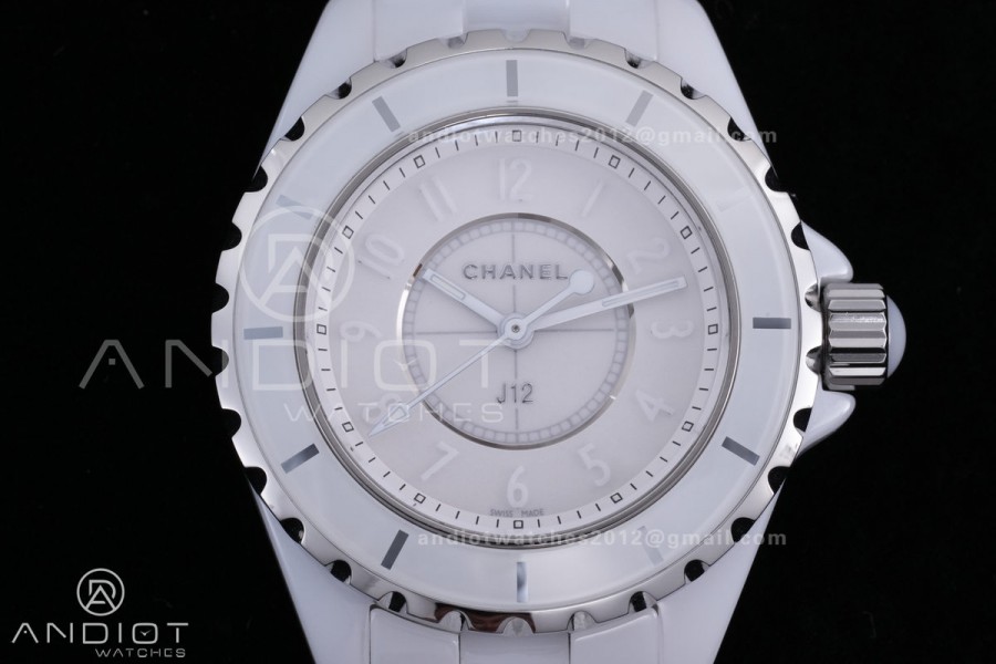 J12 33mm HTF 1:1 Best Edition White Korea Ceramic Cream Dial White Markers on Bracelet Swiss Quartz