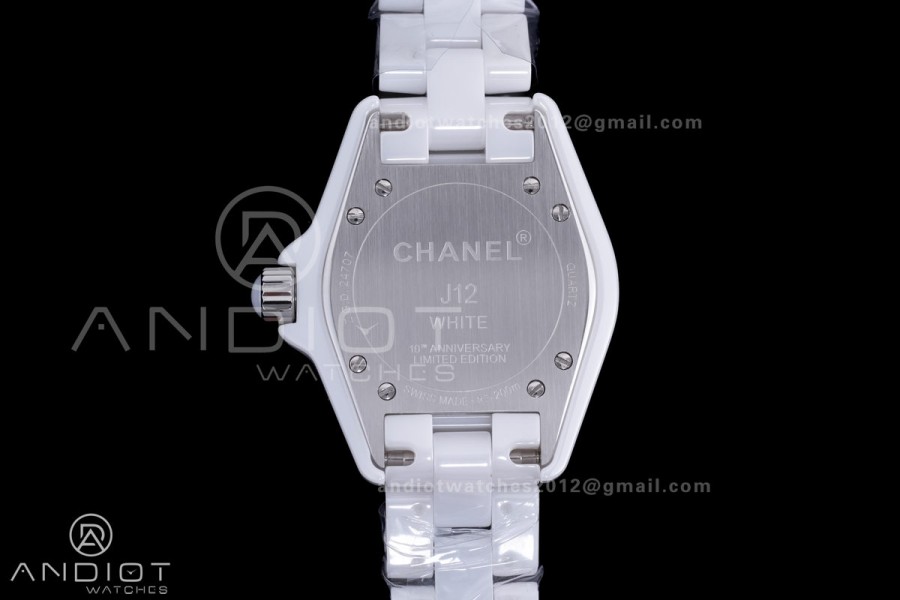 J12 33mm HTF 1:1 Best Edition White Korea Ceramic Cream Dial White Markers on Bracelet Swiss Quartz