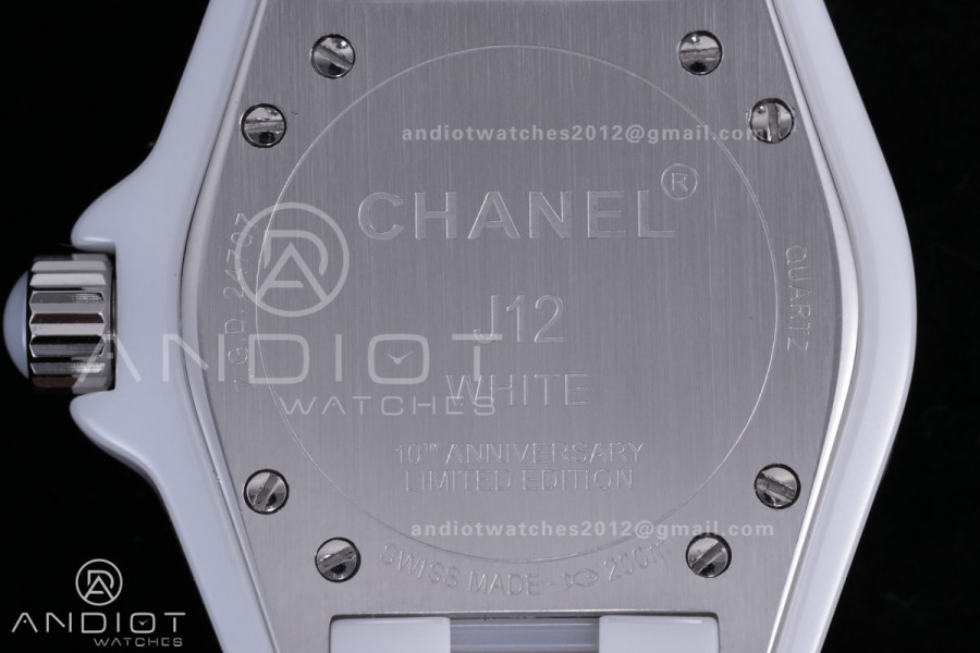 J12 33mm HTF 1:1 Best Edition White Korea Ceramic Cream Dial White Markers on Bracelet Swiss Quartz
