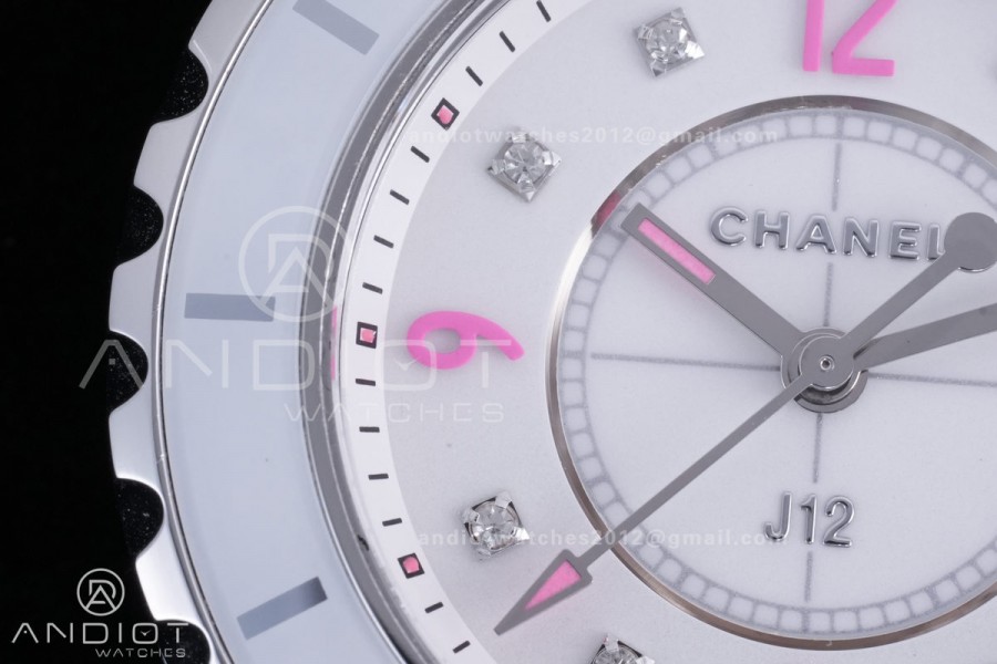 J12 33mm HTF 1:1 Best Edition White Korea Ceramic Cream Dial Pink Markers on Bracelet Swiss Quartz