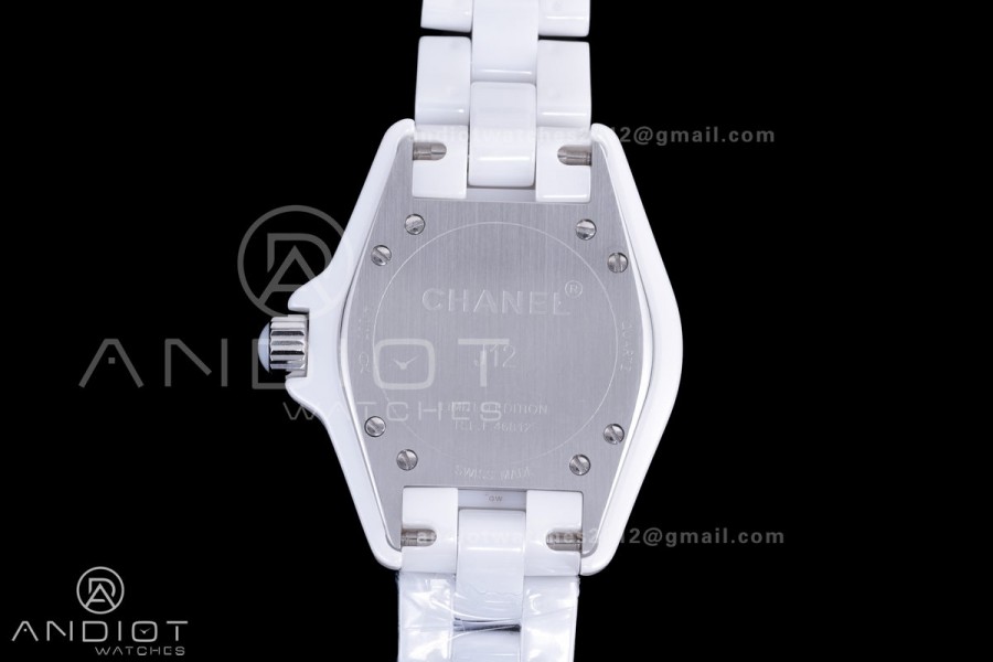 J12 33mm HTF 1:1 Best Edition White Korea Ceramic Cream Dial Pink Markers on Bracelet Swiss Quartz