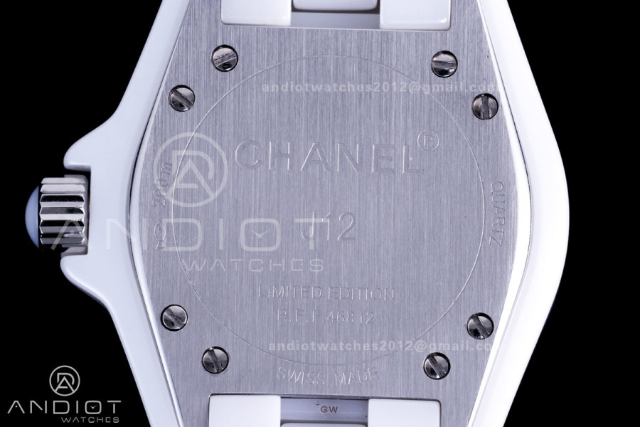 J12 33mm HTF 1:1 Best Edition White Korea Ceramic Cream Dial Pink Markers on Bracelet Swiss Quartz
