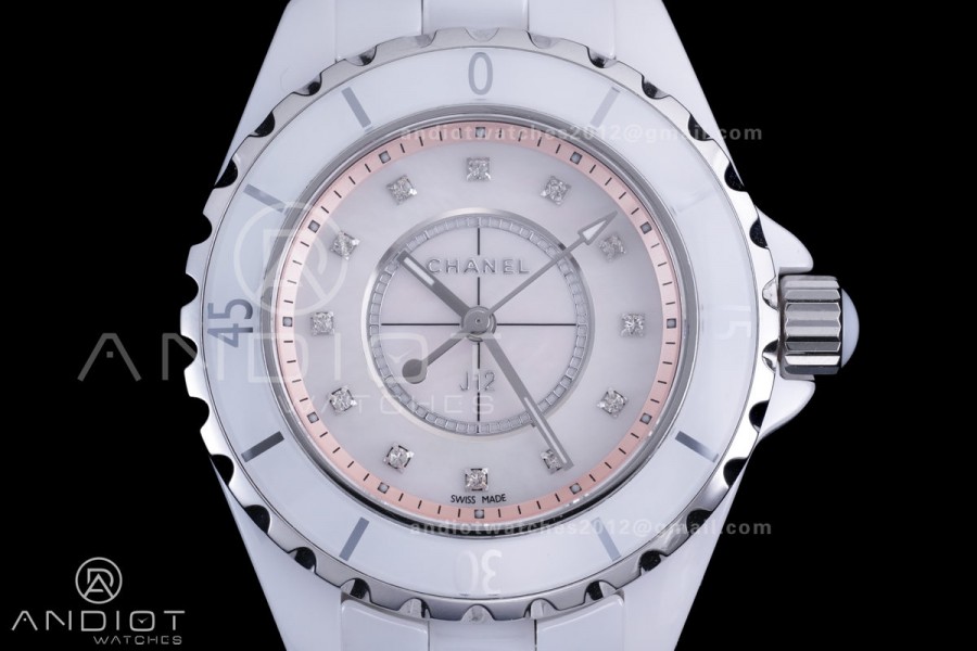 J12 33mm HTF 1:1 Best Edition White Korea Ceramic Cream Diamonds Dial on Bracelet Swiss Quartz