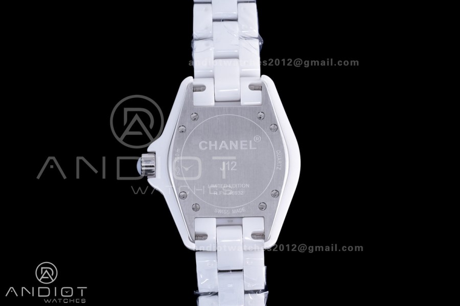 J12 33mm HTF 1:1 Best Edition White Korea Ceramic Cream Diamonds Dial on Bracelet Swiss Quartz