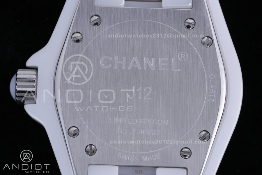 J12 33mm HTF 1:1 Best Edition White Korea Ceramic Cream Diamonds Dial on Bracelet Swiss Quartz