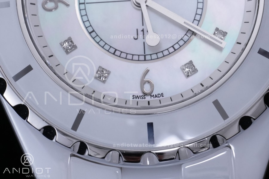 J12 33mm HTF 1:1 Best Edition White Korea Ceramic White MOP Dial  on Bracelet ETA Quartz