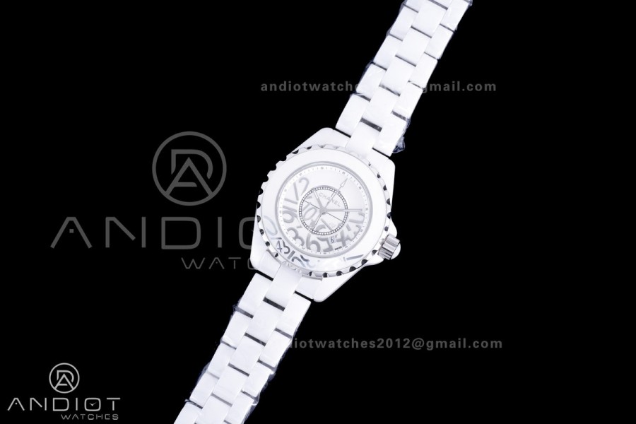 J12 33mm HTF 1:1 Best Edition White Korea Ceramic White Numeral Dial on Bracelet Swiss Quartz