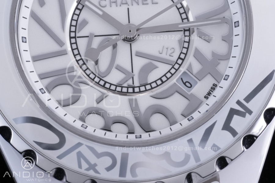 J12 33mm HTF 1:1 Best Edition White Korea Ceramic White Numeral Dial on Bracelet Swiss Quartz