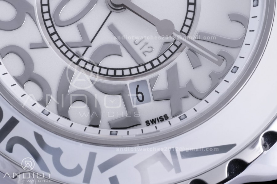 J12 33mm HTF 1:1 Best Edition White Korea Ceramic White Numeral Dial on Bracelet Swiss Quartz