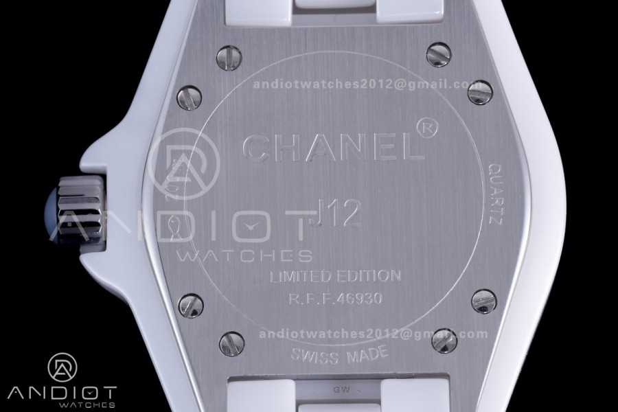 J12 33mm HTF 1:1 Best Edition White Korea Ceramic White Numeral Dial on Bracelet Swiss Quartz